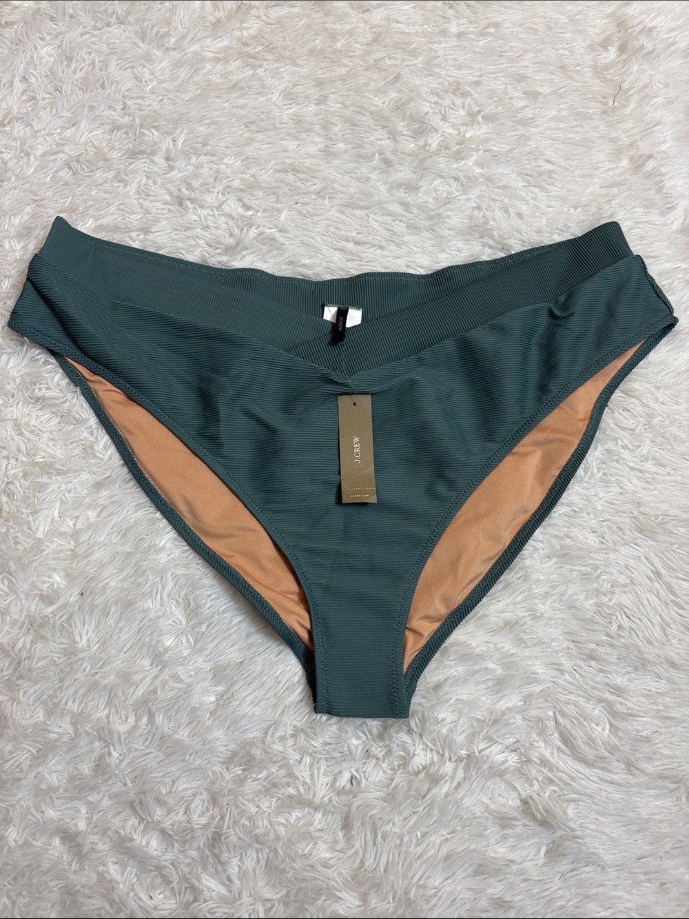 NWT J. Crew Green Ribbed Cross-Front Cheeky Bikini Swim Bottoms Size 2X